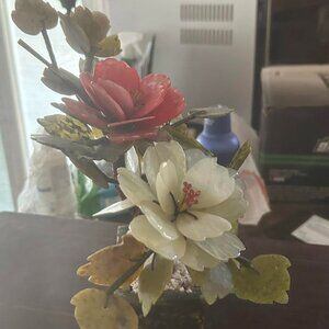 Vintage Jade/ Agate Flower Sculpture